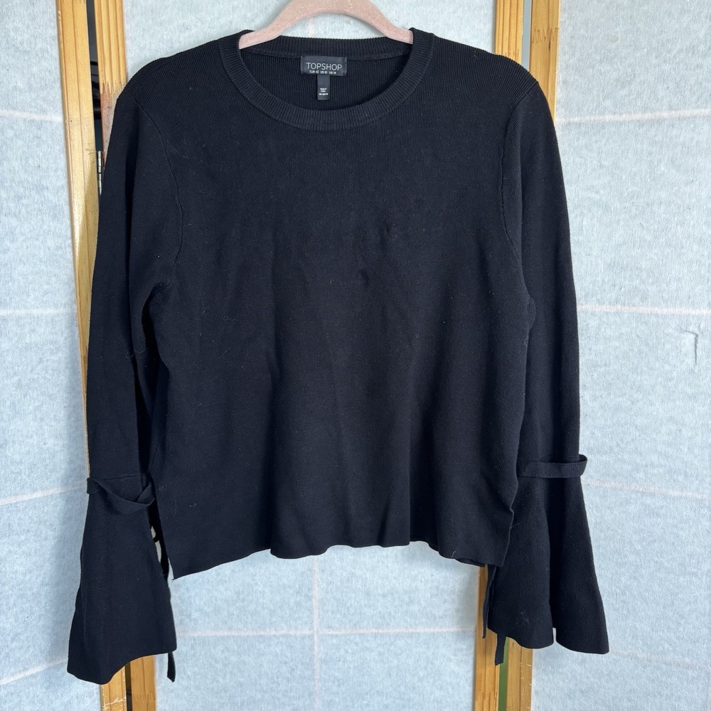 Top Shop Women's Sz 10 Cropped Sweater Top Flare Bell Tie Sleeves Boho